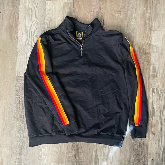 Aldis dark blue with rainbow stripes down arms hoodie zip up - Picture 2 of 3